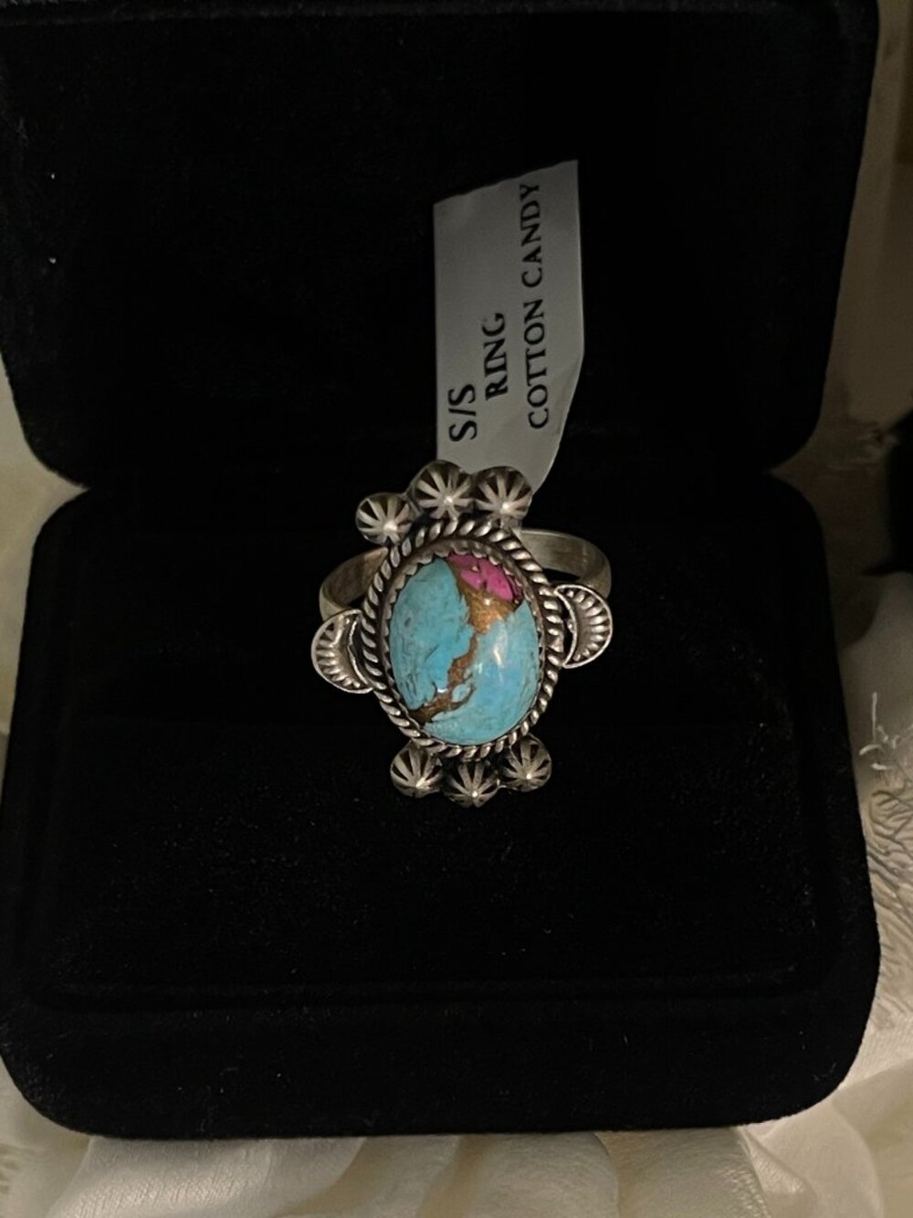 925 Sterling Silver Cotton Candy Turquoise Southwestern Ring Size 7 Adjustable